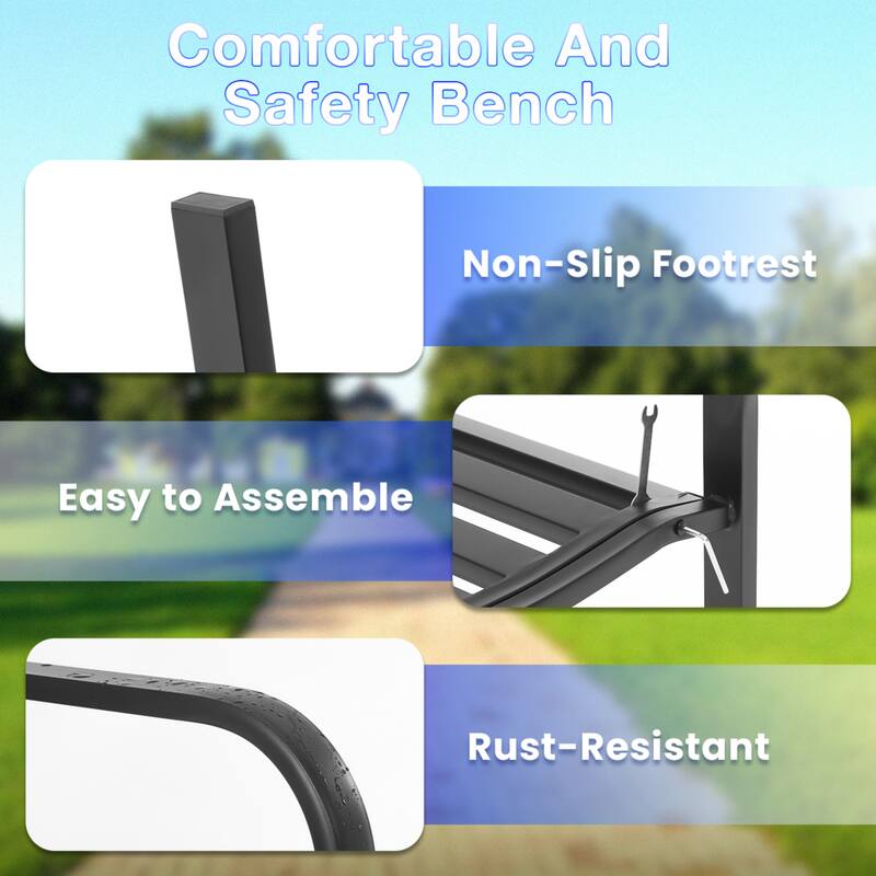 Hayden Black Powder Coated Metal Outdoor Patio Park Bench with All-Weather and Rust-Resistant