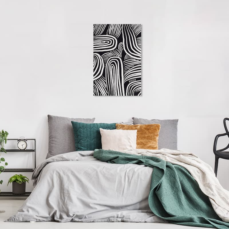 Wynwood Studio Canvas Abstract Lineal River Currents Black and Antique White Modern & Contemporary Wall Art Canvas Print - 24 x 16
