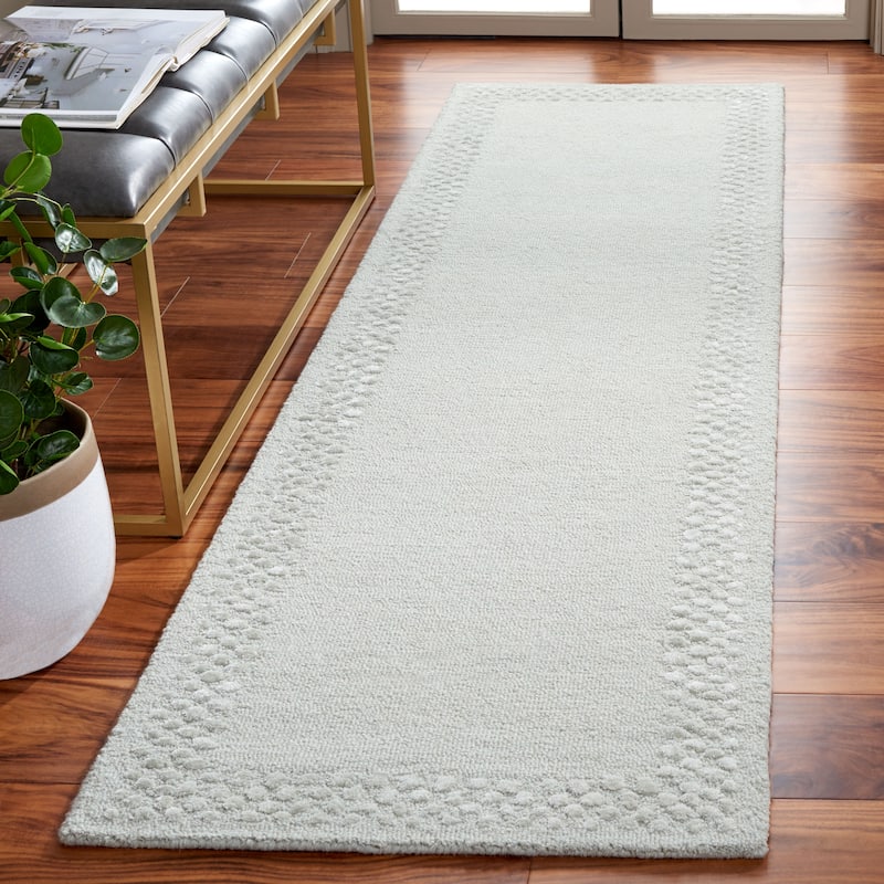 SAFAVIEH Handmade Glamour Printed Border Viscose Rug - 2'3" x 8' Runner - Light Grey