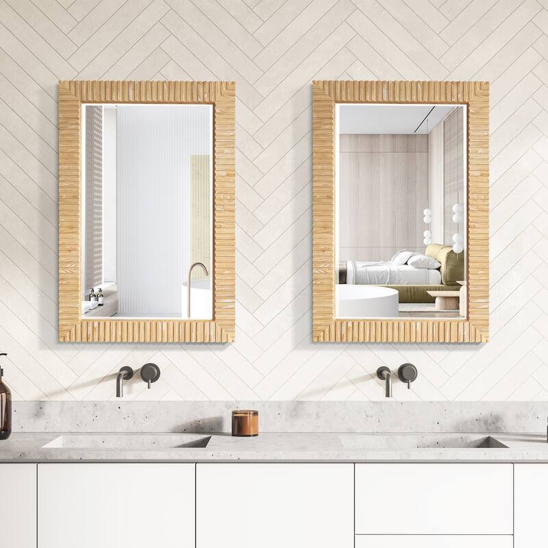 Osaka Rectangular Wood Framed Wall Bathroom Art Mirror