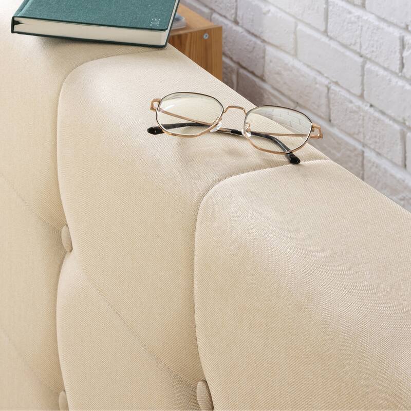 Priage by Zinus Beige Upholstered Button Tufted Platform Bed - Full