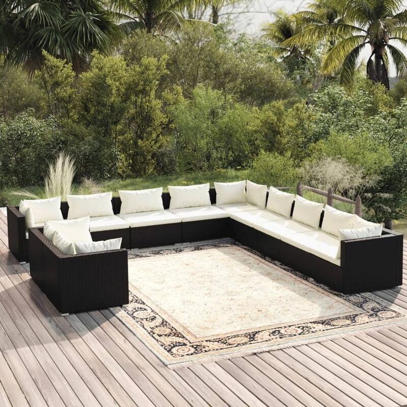 vidaXL Patio Lounge Set Outdoor Sectional Sofa Set Table Garden Poly Rattan - Black 11 Piece