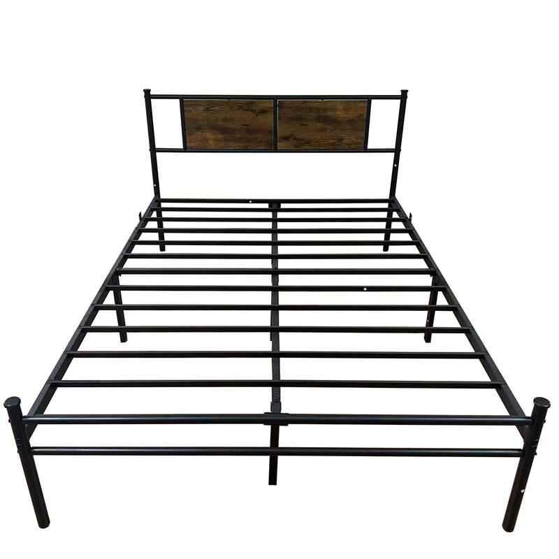 Sturdy Metal Bedframe with Wood Headboard, Underbed Storage, 900lbs Capacity