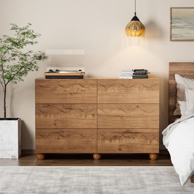 Wave Front 6 Drawers Dresser Handle-Free Modern Storage Cabinet