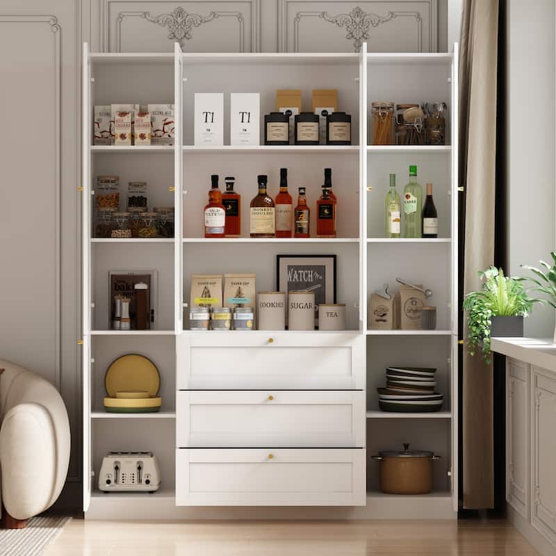 78.7" Tall Kitchen Pantry Cabinet with 3 Drawers, 6 Doors & Shelves - 78.7"H