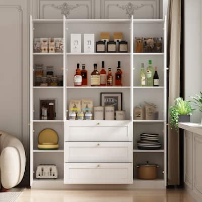 78.7" Tall Kitchen Pantry Cabinet with 3 Drawers, 6 Doors & Shelves - 78.7"H