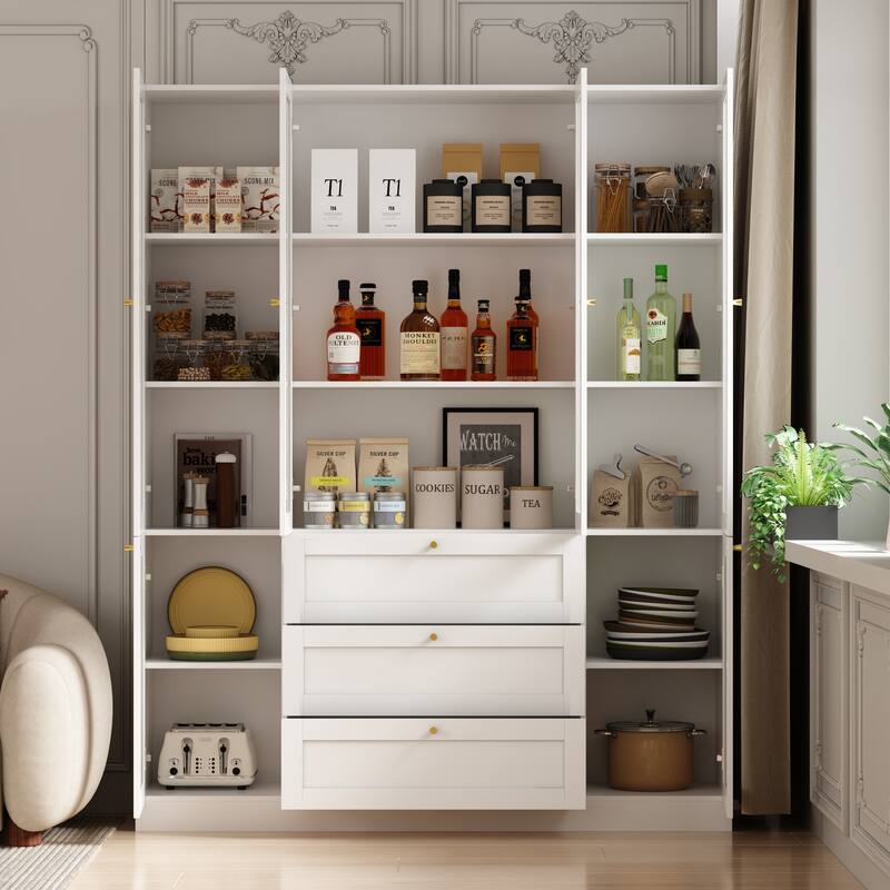 Modern Wood Sideboard Buffet Storage Cabinet with Hutch ,3 Drawers - 78.7"H