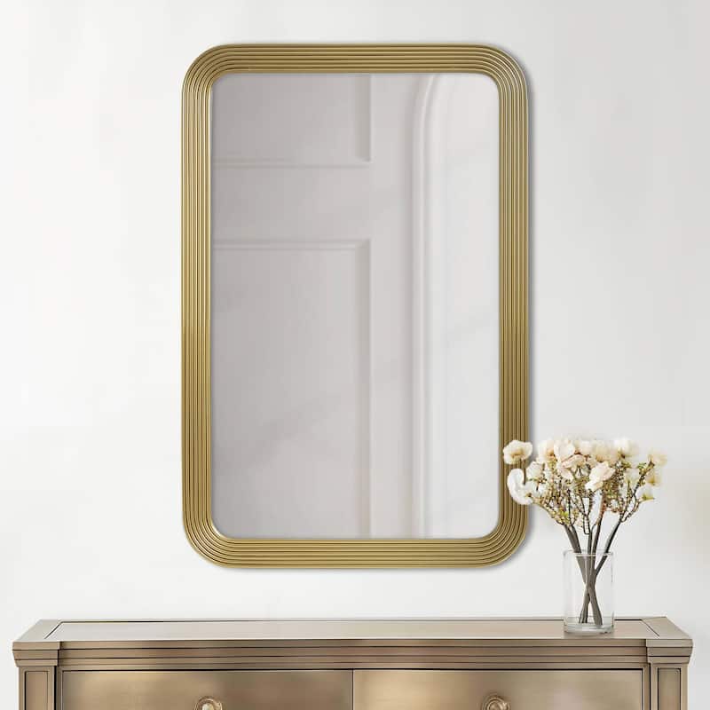 Rounded Rectangle Fluted Gold Wall Mirror - Decorative Accent