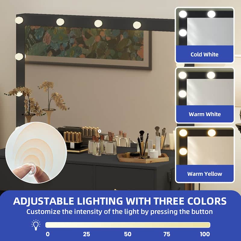 Moasis 35" Mirror Bulbs Makeup Vanity Table