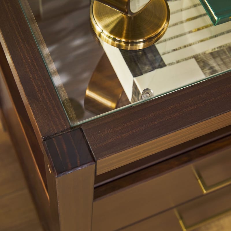 Walker Edison Solid Wood Nightstand with Tempered Glass Top