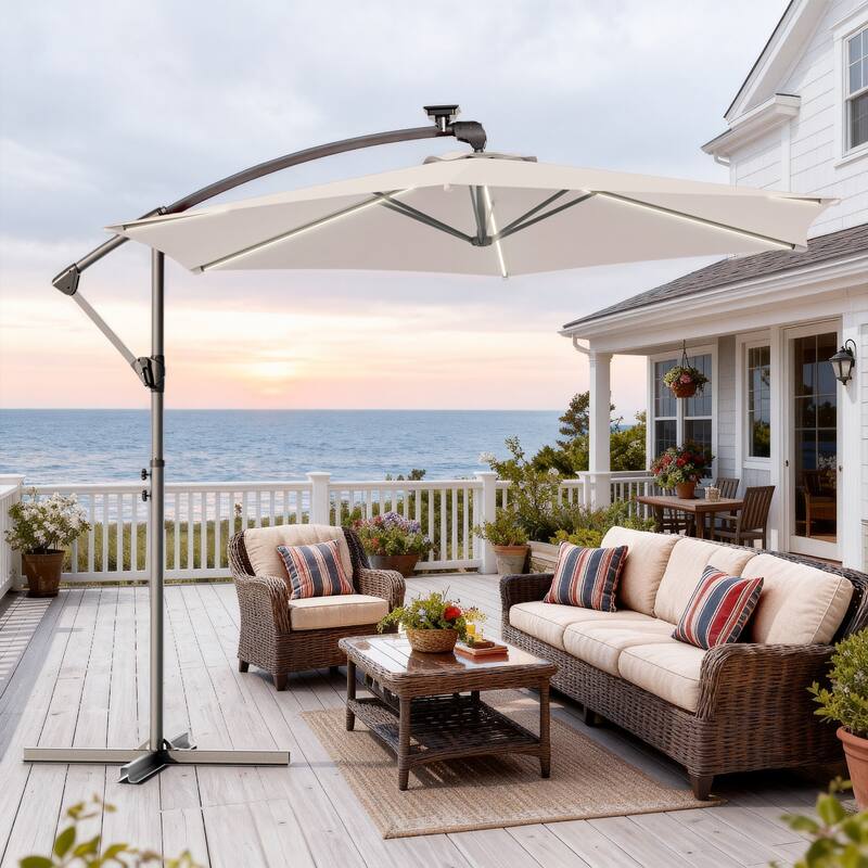 Outdoor 10FT LED lighted Patio Offset umbrella for Garden - Beige