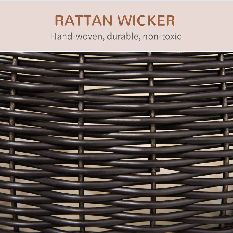 Pawhut Hooded Rattan Wicker Elevated Cat Bed