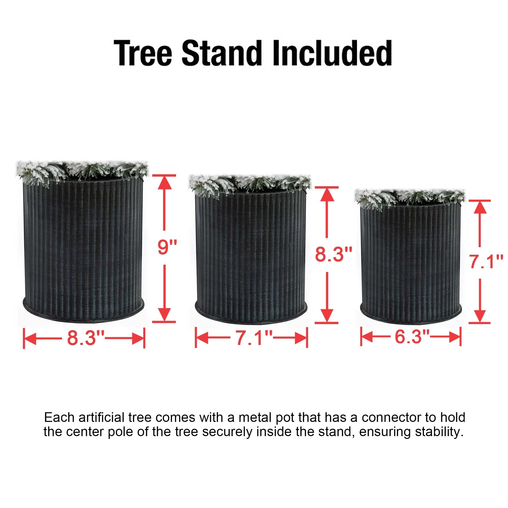 Set of 3 Snow-Flocked Christmas Trees with Metal Pots - 60