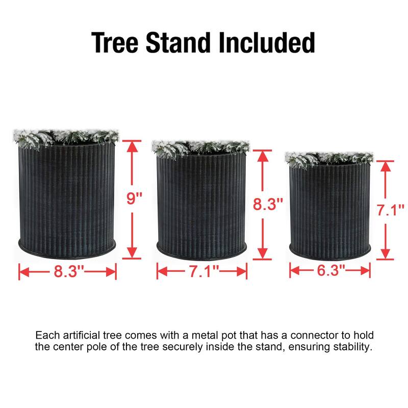 Set of 3 Snow-Flocked Christmas Trees with Metal Pots - 60" H x 15.7" Diameter