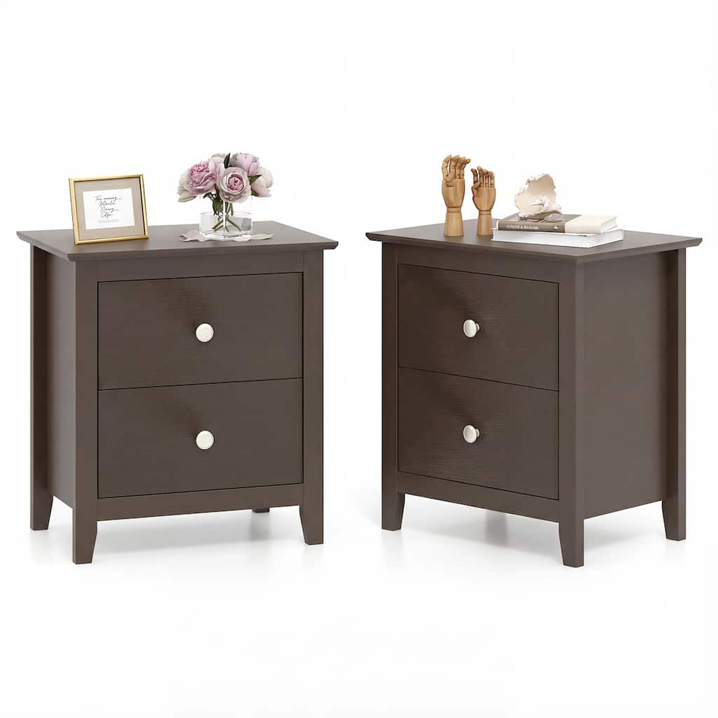 Gymax 2PCS Modern Nightstand w/ Storage 2 Drawers & Support Legs for