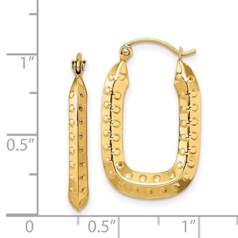 Curata 14k Yellow Gold Polished Textured Rectangle Hoop Earrings - 15.5x2.5mm