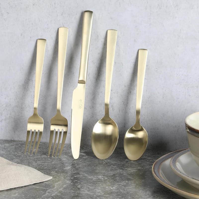 Ludlow 20 Piece Stainless Steel Silverware Set in Glimmering Gold
