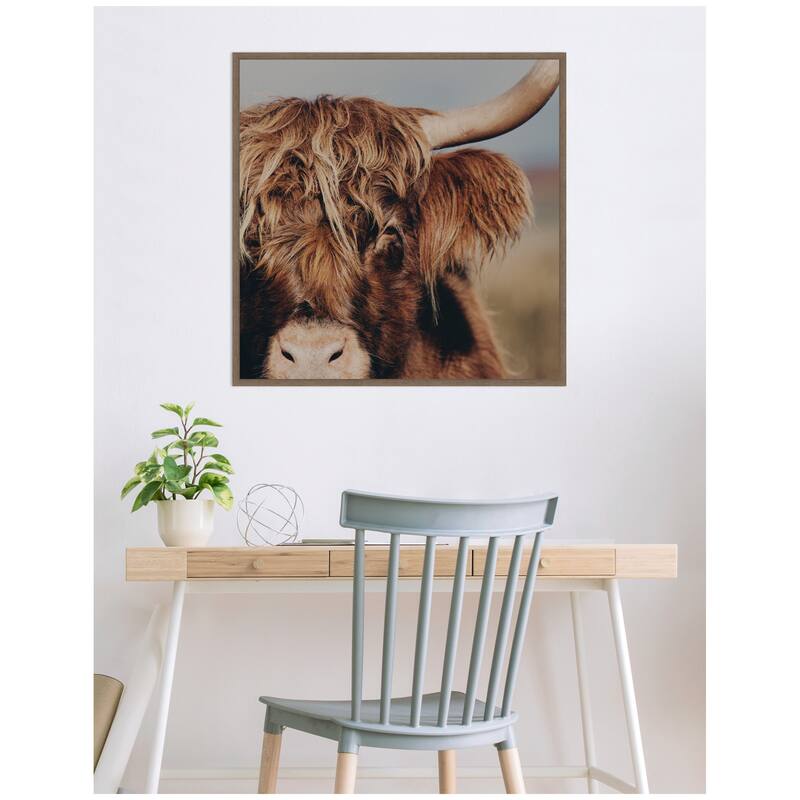 Kate and Laurel Highland Cow by Laura Evans Framed Canvas Wall Art Print
