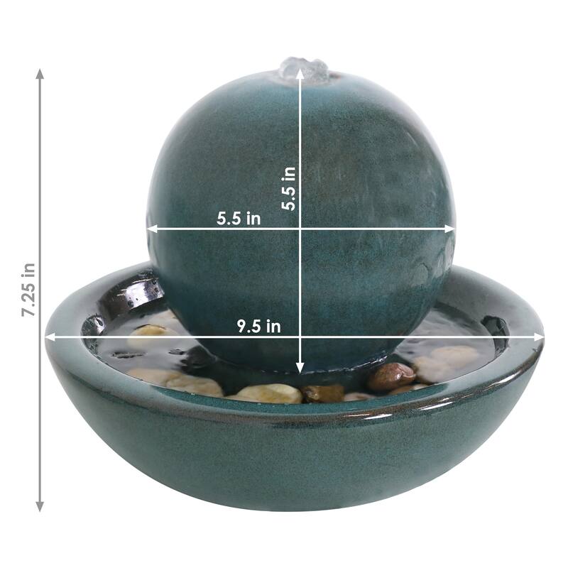 Sunnydaze Ceramic Indoor Tabletop Water Fountain with Orb - 7-Inch