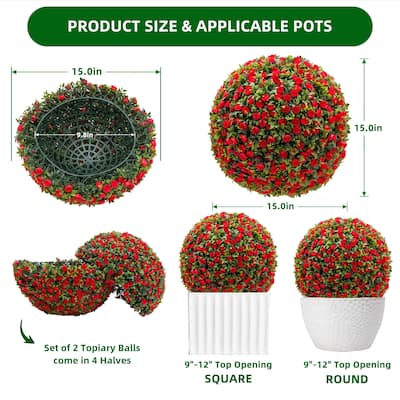 Topiary Flower Ball Decorative Balls 2PCS, Artificial Topiary Balls for Outdoor Patio Garden and Indoor, Wedding