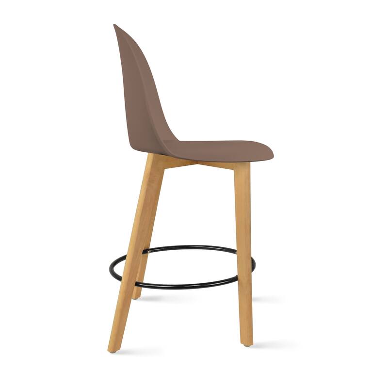 25" Plastic Armless Bar Stool Chair Dowel Natural Wood Eiffel Legs For Kitchen Counter Height Dining