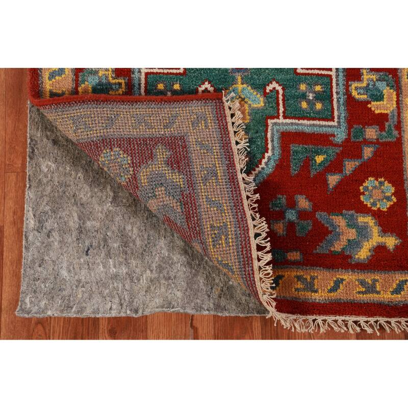Red Geometric Khotan Indian Runner Rug Hand-Knotted Wool Carpet - 2'7"x 7'8"