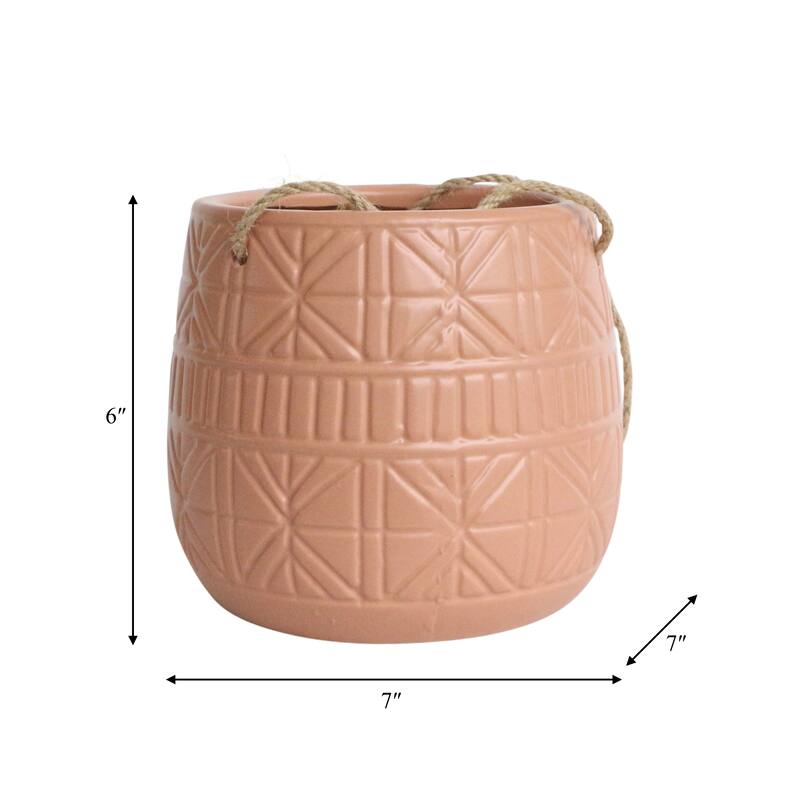 Sagebrook Home Neutral Textured Ceramic Hanging Planter