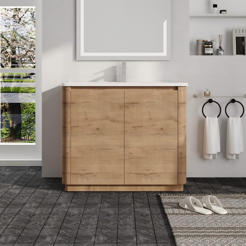 Malwee 36"/40"/48"/52"/60"/64"/84"/92" Bathroom Vanity with Sink, FreeStanding Bathroom Vanity with Door and Adjustable Shelf