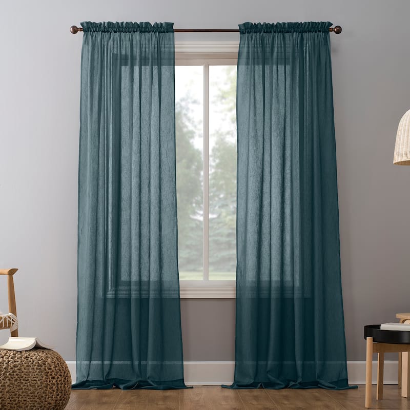 No. 918 Erica Sheer Crushed Voile Single Curtain Panel, Single Panel - 51 x 63 - Teal
