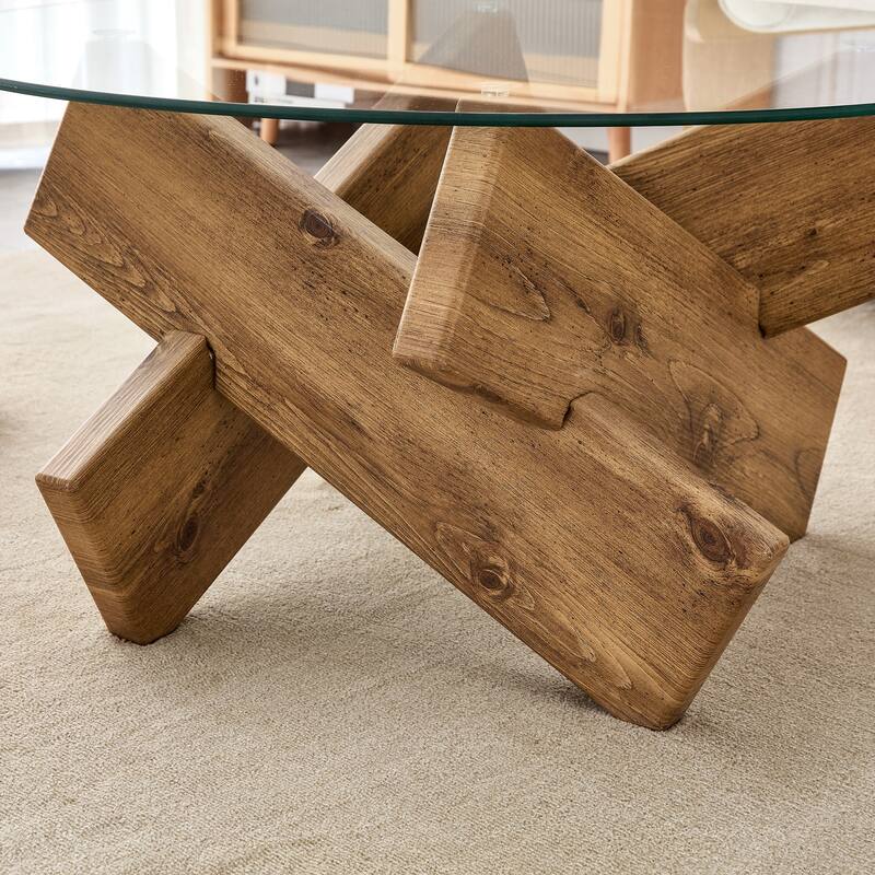 Round Glass Coffee Table, 33.4" Modern Side Table with Spliced ​​Table Legs Center Table for Living Room, Bedroom