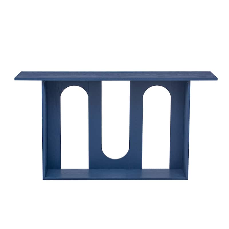 Mogen Curved Design Veneer Console Table with Shelf - Blue
