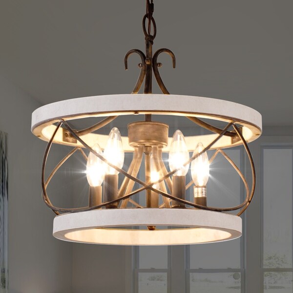 Oaks Aura Farmhouse 5 Light Cage Rustic Wood Chandelier Adjustable Industrial Pendant Ceiling Light for Kitchen Dining Room On Sale Bed Bath Beyond 36874478