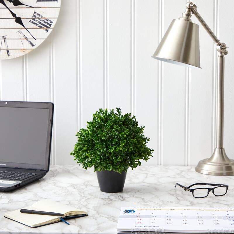 Rustic Topiary Plant - 10 Inch Artificial Topiary for Home Decor Indoor Outdoor - Green