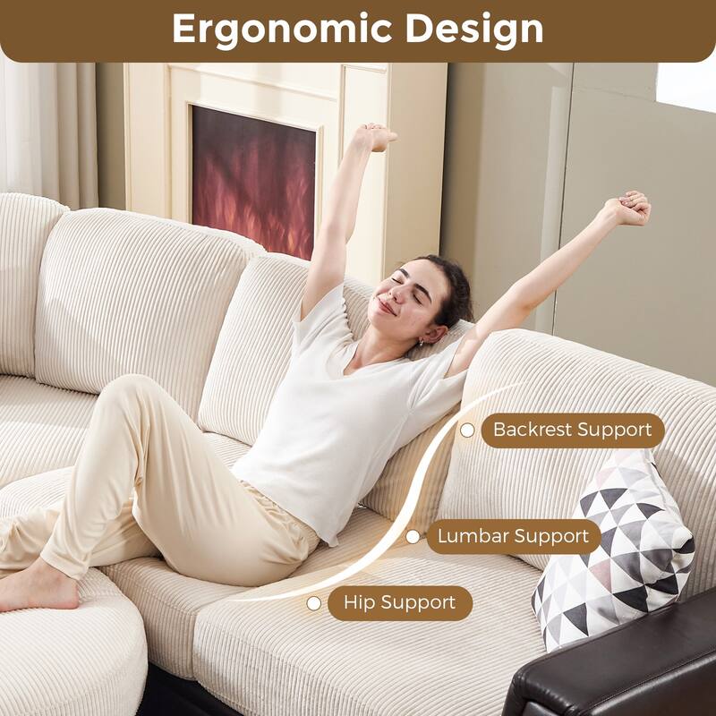 Oversized Corduroy With Faux Leather Modular Sectional