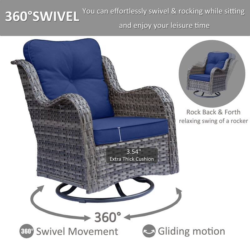 8 Piece Outdoor Patio Swivel Glider Chairs Ottoman Set with Side Table