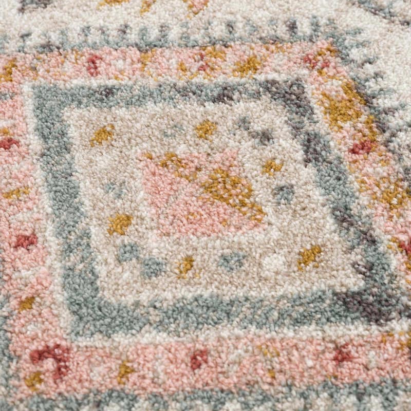 Hauteloom Moneymore Living Room, Bedroom Area Rug - Dusty Pink, Sky Blue, Off White - 2' x 2'11"