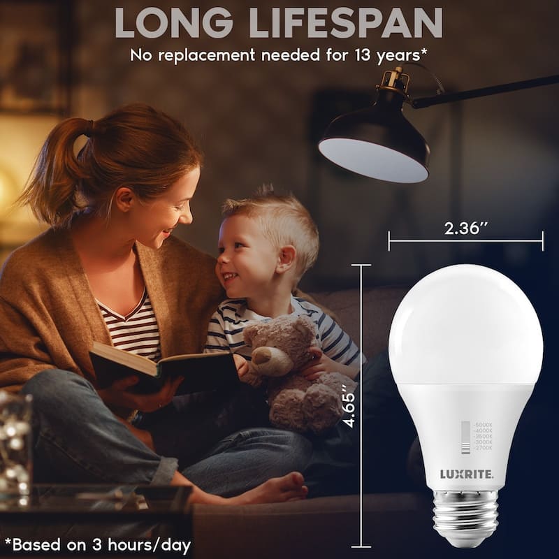 Luxrite A19 LED Light Bulb 100 Watt Equivalent CRI90 5CCT Dimmable 1600LM 15W E26 ETL 6 Pack