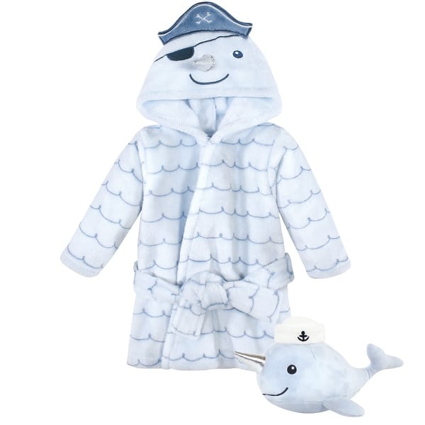 slide 1 of 1, Hudson Baby Infant Boy Plush Bathrobe and Toy Set, Narwhal, One Size - Narwhal - One Size One Size - Narwhal
