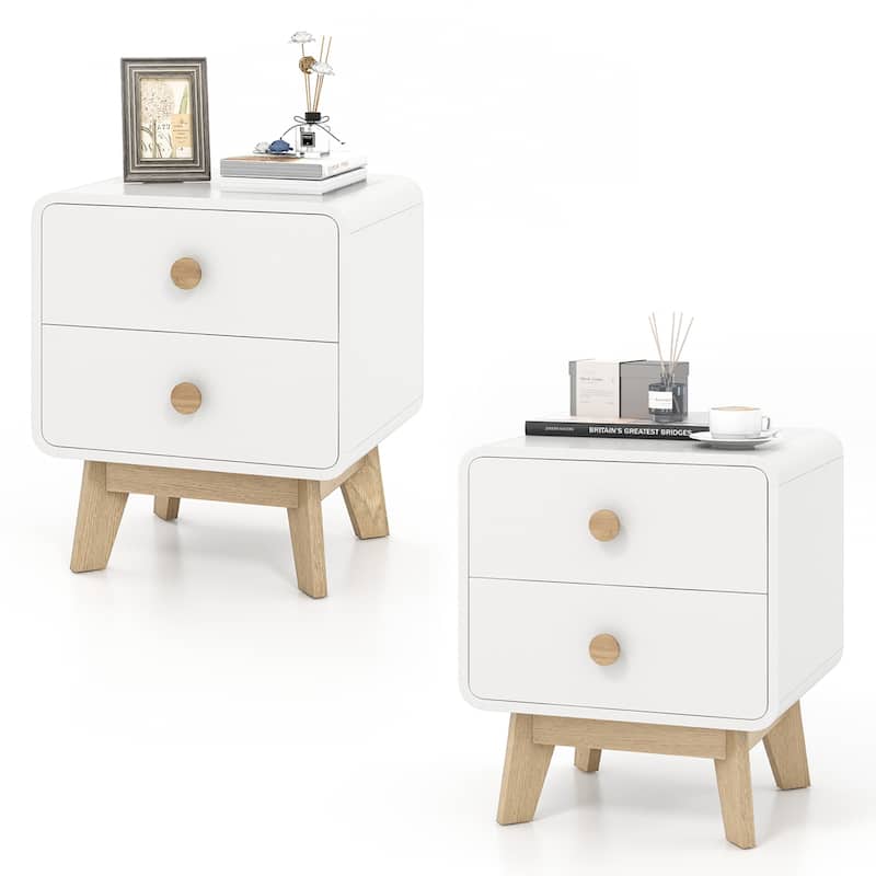 1/2 pcs Modern Night Stand Wooden Side End Table with 2 Drawers - 2 PCS Brown