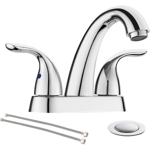 4 Inch 2 Handle Centerset 3Hole Bathroom Faucet by Phiestina, Bathroom Faucet with Copper Pop Up Drain and Water Supply Lines