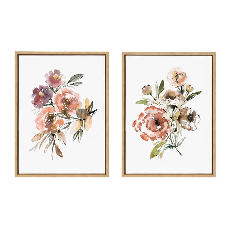Kate and Laurel Sylvie Flora Bouquet Canvas Art by Sara Berrenson - 2 Piece Set 18x24 - Natural