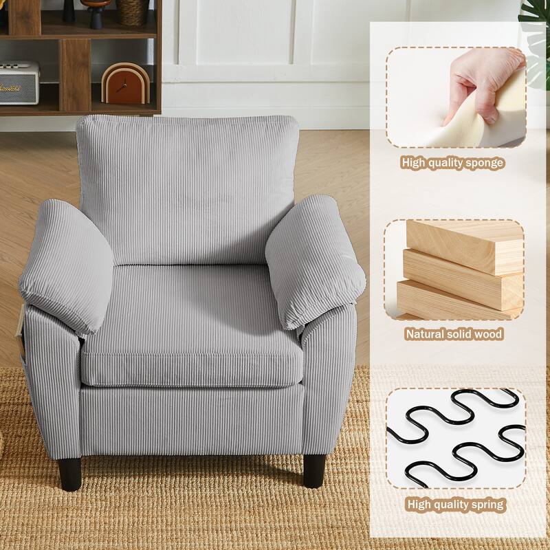 79.72" Corduroy 3 Pieces Living Room Sets Including Sectional Sofa with Storage Ottoman & Side Pockets & Armchair Set