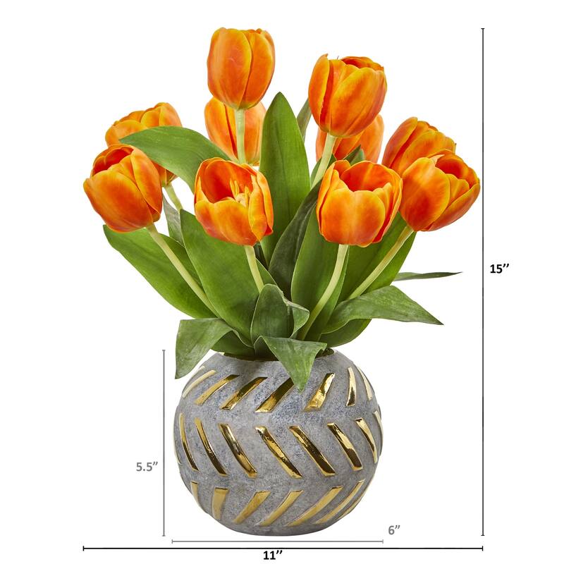 Bamboo Palm Tree 5ft Silk Faux Plant Indoor Outdoor Decor - Orange - 15