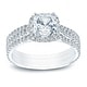 preview thumbnail 8 of 8, Auriya 2 2/5ctw Cushion-cut Halo Diamond Engagement Ring 3pc Set 14k Gold White - 10