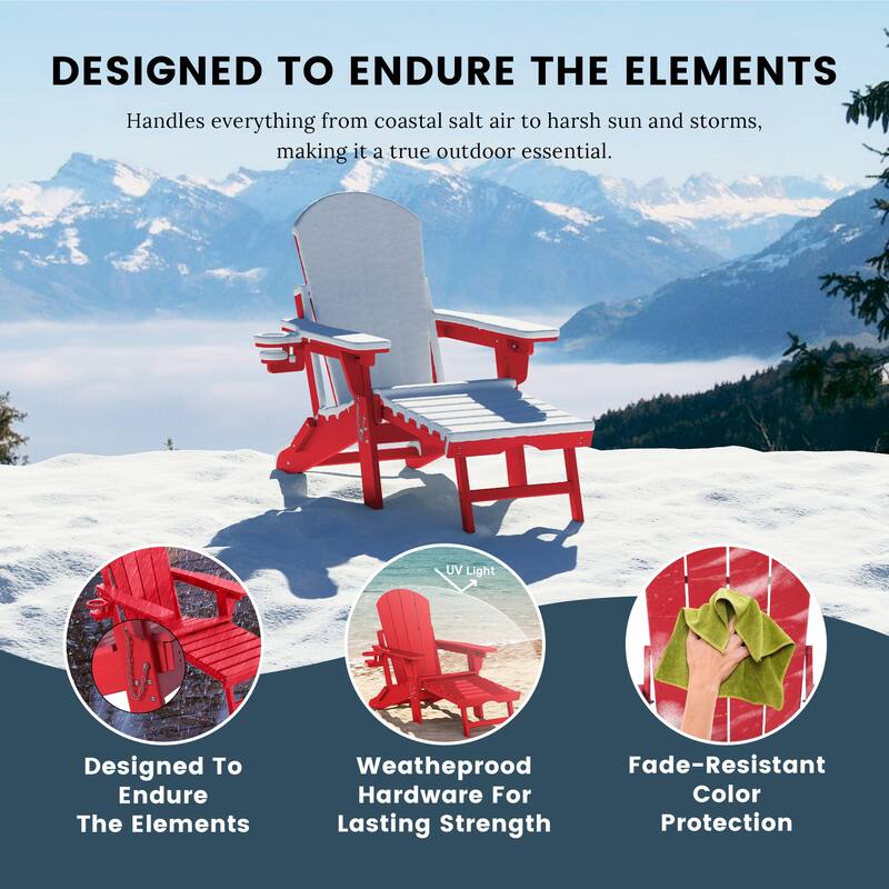 Laguna Outdoor Folding Adjustable Adirondack Chair with Cup Holder & Hideaway Ottoman