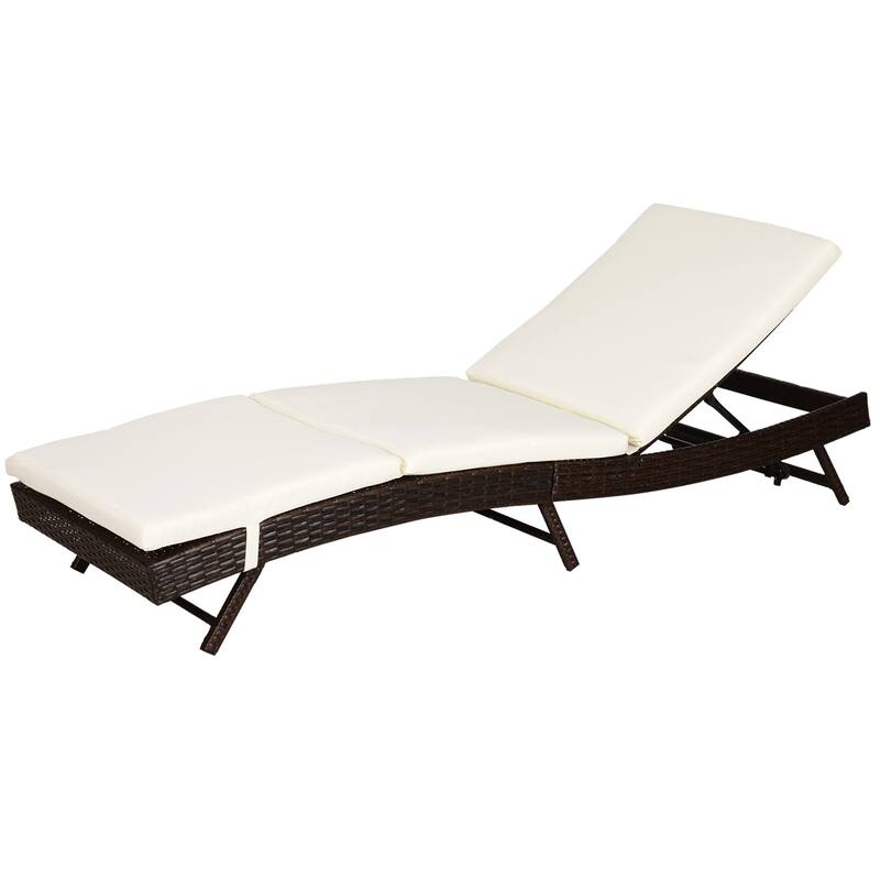 Patio Chaise Lounge, Pool Chair with 5 Position Adjustable Backrest & Cushion, Outdoor PE Rattan Wicker Sun Tanning Seat