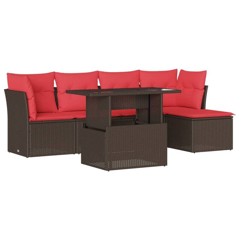 vidaXL Patio Sofa Set with Cushions Modular Outdoor Seating 6 Piece Poly Rattan