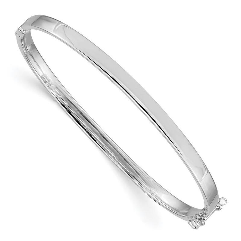 Curata 14k White Gold Polished Hollow tube Safety clasp 4mm Hinged Cuff Stackable Bangle Bracelet