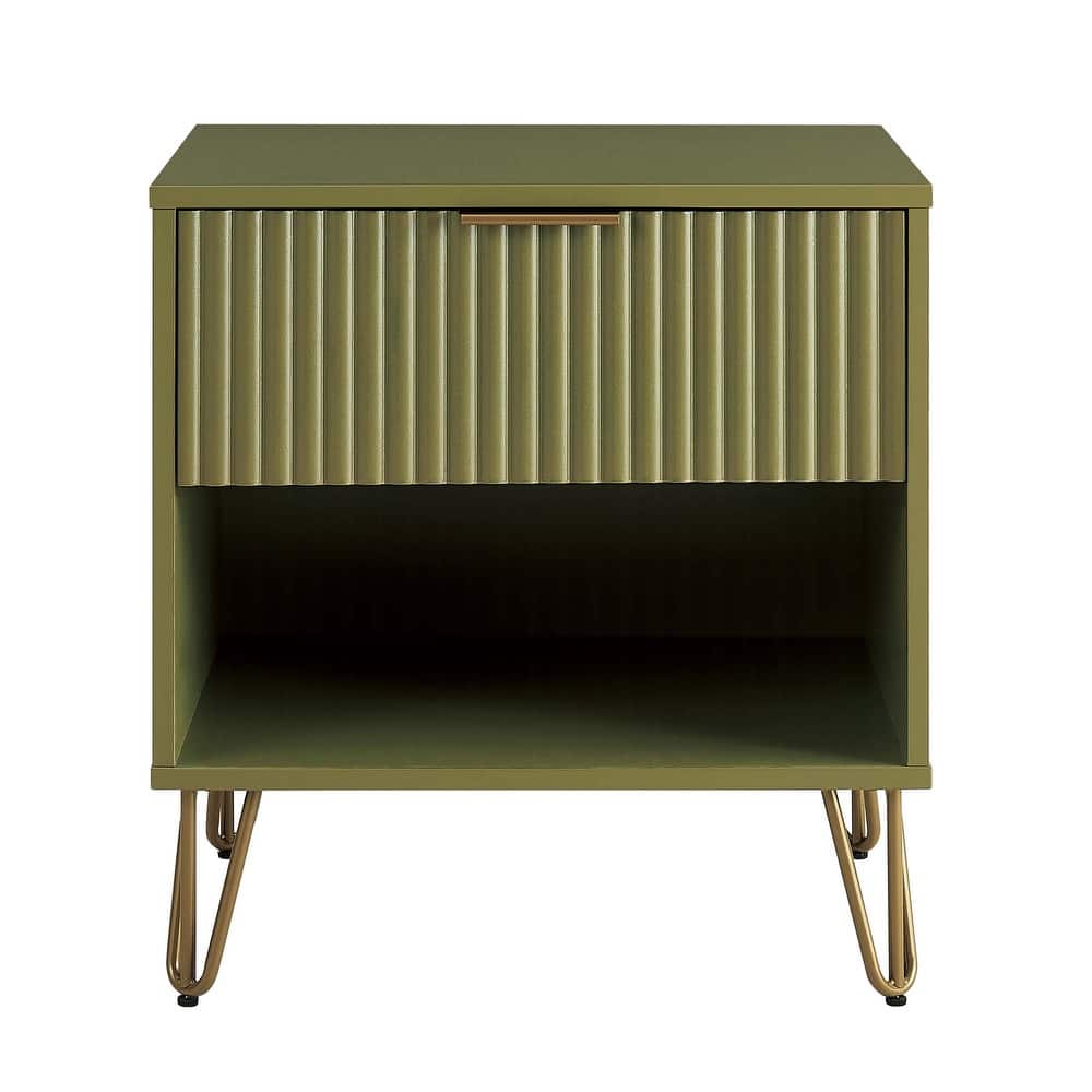 20" Fluted Nightstand with 1 Drawer and Metal Legs Modern Design