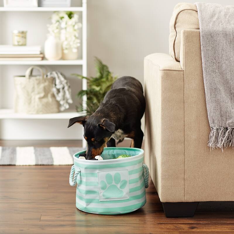 Bone Dry Polyester Pet Bin Stripe With Paw Patch Black Rectangle Large